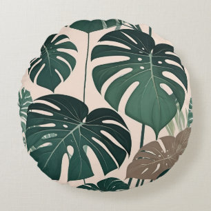 Coussins Ronds Gras Green Monstera Feuilles Tropical Jungle