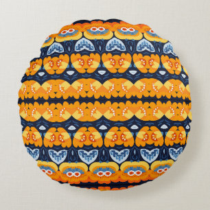 Coussins Ronds Gras Retro Floral Illustration en orange