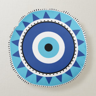 Coussins Ronds Grec Mal Eye Bleu