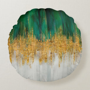 Coussins Ronds Green and gold motion abstract