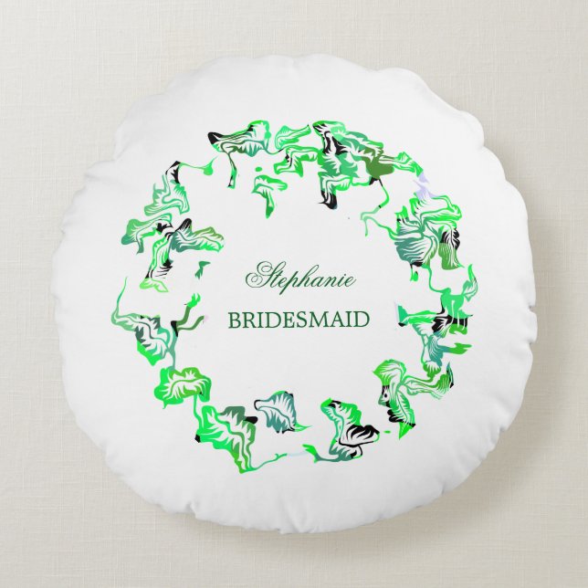 Coussins Ronds Green Crest Nom personnalisé Mariage Bridesmaid Fa (Devant)