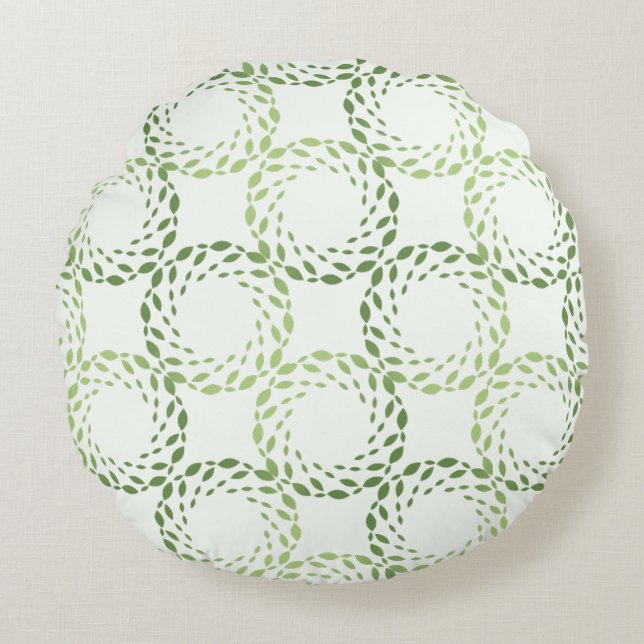 Coussins Ronds Green Leaves Circular Pattern Design Round Pillow (Devant)