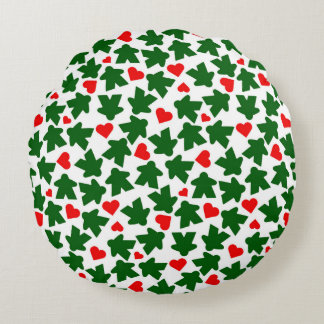 Coussins Ronds Green Meeple with Red Heart