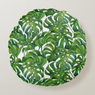 Coussins Ronds Green Monstera Feuilles Tropical sans couture