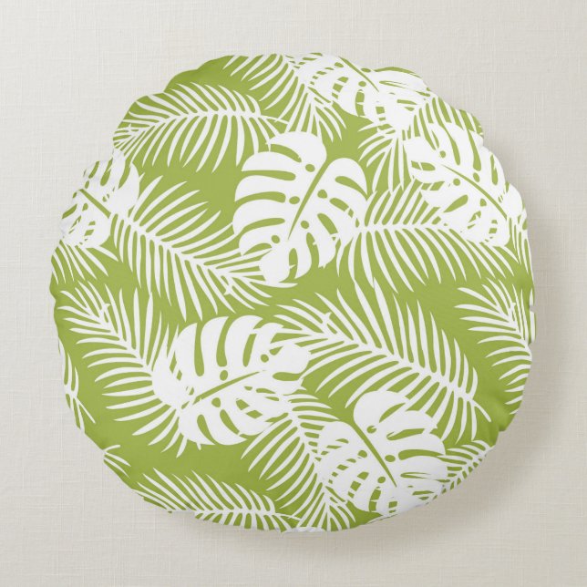 Coussins Ronds Green Palm Feuille Rainforest Motif (Devant)
