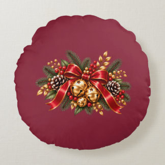 Coussins Ronds Grelots de Noël Rouge Ruban Festif