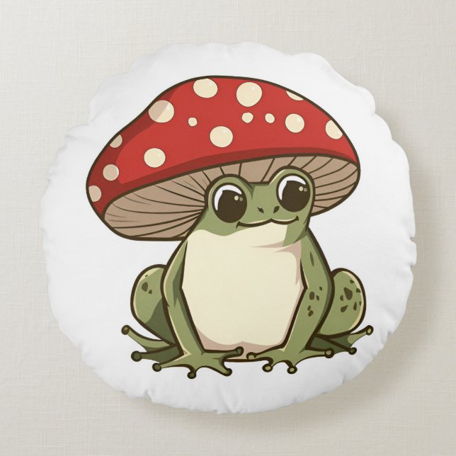 Coussins Ronds Grenouille aux champignons mignons (Devant)