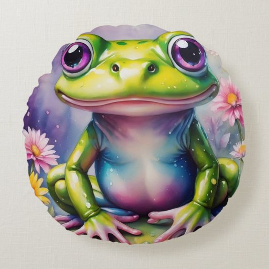 Coussins Ronds Grenouille Avec Art numérique Fleur (Devant)