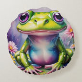 Coussins Ronds Grenouille Avec Art numérique Fleur (Dos)