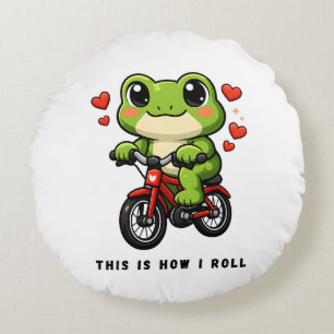Coussins Ronds Grenouille Mignonne à Vélo Art de Grenouille Kaw