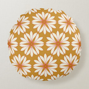 Coussins Ronds Grille florale encadrée : or, rouge, ivoire