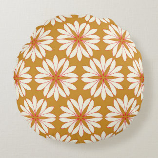 Coussins Ronds Grille florale encadrée : or, rouge, ivoire