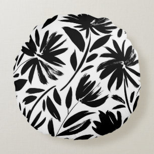 Coussins Ronds Grille noire : vintage motif chrysanthème
