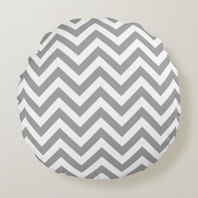 Coussins Ronds Gris foncé Blanc Grand Motif Chevron ZigZag (Devant)