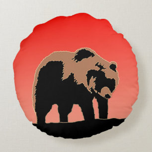 Coussins Ronds Grizzly Bear au coucher du soleil - Art original d