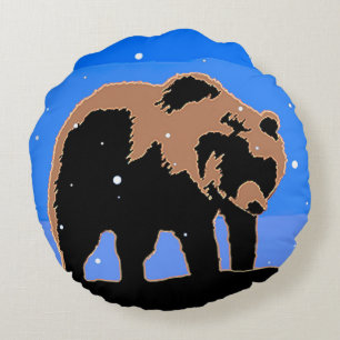 Coussins Ronds Grizzly Bear en hiver - Art original de la faune