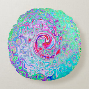 Coussins Ronds Groovy Abstrait Rétro Tourbillon Rose et Vert