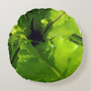 Coussins Ronds Gros Feuilles de fougères vertes,