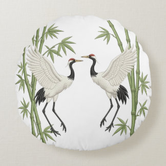 Coussins Ronds Grue couronnée japonaise broderie cadeau bambou
