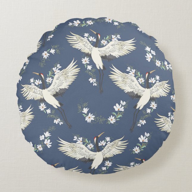 Coussins Ronds Grue vintage : Motif d'oiseaux volant (Devant)