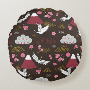 Coussins Ronds Grues japonaises : Motif traditionnel sans couture