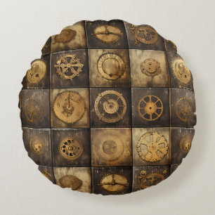 Coussins Ronds Grunge Rustic Steampunk Horloge (15)