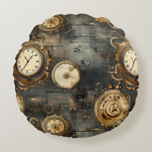 Coussins Ronds Grunge Rustic Steampunk Horloge (8)