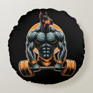 Coussins Ronds GYM doberman bodybuilder powerlifder chien