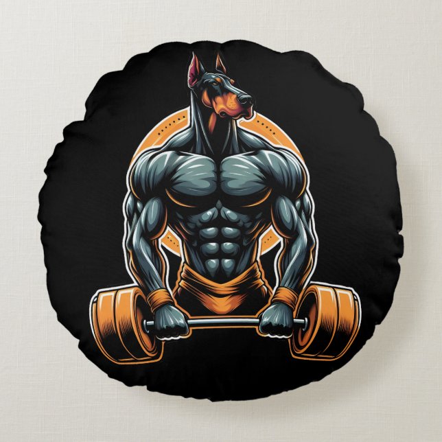 Coussins Ronds GYM doberman bodybuilder powerlifder chien (Devant)