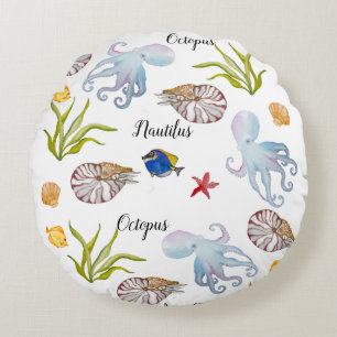 Coussins Ronds Habitants des fonds marins de l'aquarelle