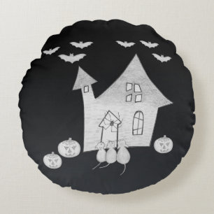 Coussins Ronds Halloween la nuit avec Haunted House, chauves-sour