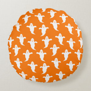 Coussins Ronds Halloween moderne simple orange et blanc fantômes