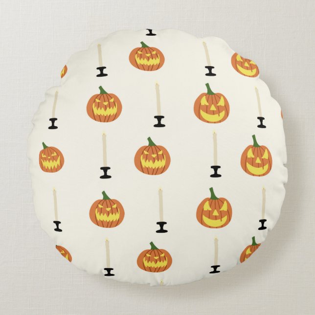 Coussins Ronds Halloween seamless pattern with pumpkins and candl (Devant)