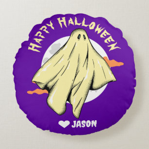 Coussins Ronds Halloween simple et heureux fantôme éffrayant