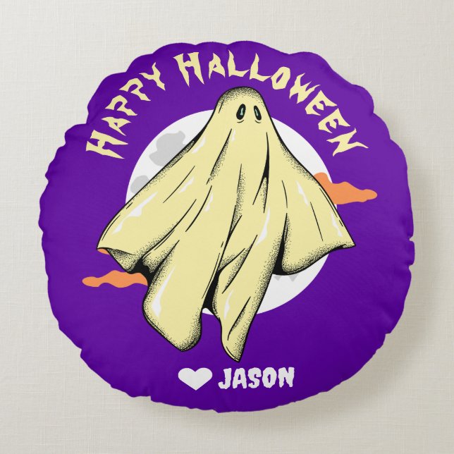 Coussins Ronds Halloween simple et heureux fantôme éffrayant (Devant)