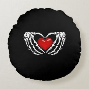Coussins Ronds Halloween squelette mains autour du coeur