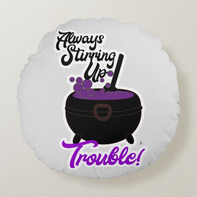 Coussins Ronds Halloween Stirring Up Trouble Witch Cauldron (Devant)