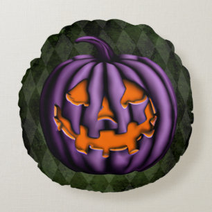 Coussins Ronds Halloween violet Citrouille Grunge vert
