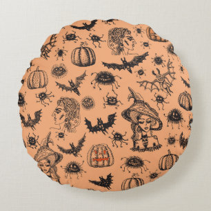 Coussins Ronds Halloween Witch Silhouette : Motif de dessin animé
