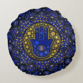 Coussins Ronds Hamsa Main - Main - Fatima Dot Art Lapis Lazuli (Dos)