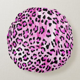Coussins Ronds hand draw pink color seamless leopard pattern / il