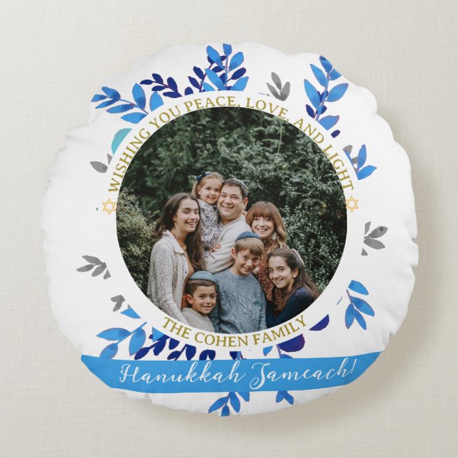 Coussins Ronds Hanoukka Sameach | Photo de famille Hanoukka simpl (Devant)