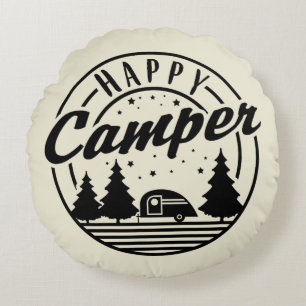 Coussins Ronds Happy Camper T Shirt Trees Stars et Camping Traile