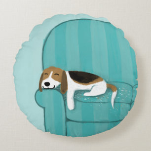 Coussins Ronds Happy Couch Beagle   Chien dormant mignon   Art po