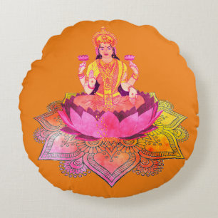 Coussins Ronds Happy Diwali - Deepalavi Lakshmi Goddess 4