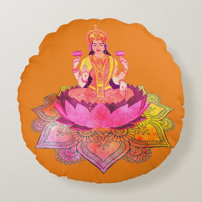 Coussins Ronds Happy Diwali - Deepalavi Lakshmi Goddess 4 (Devant)