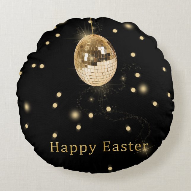 Coussins Ronds Happy Easter Gold Disco Ball (Devant)