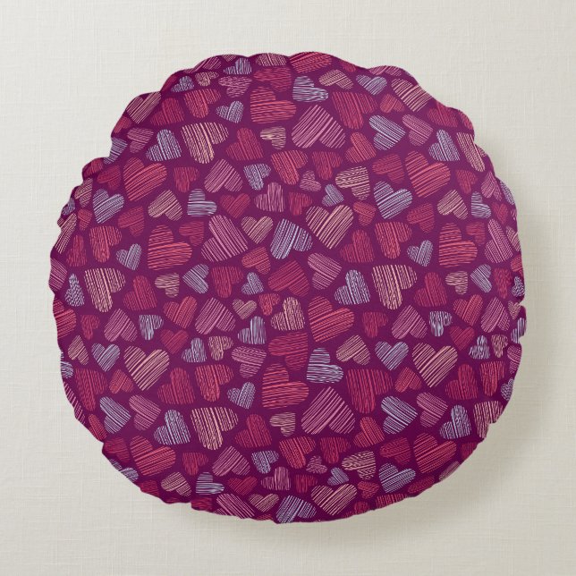 Coussins Ronds Hatched Scribbled Hearts Texture Motif (Devant)