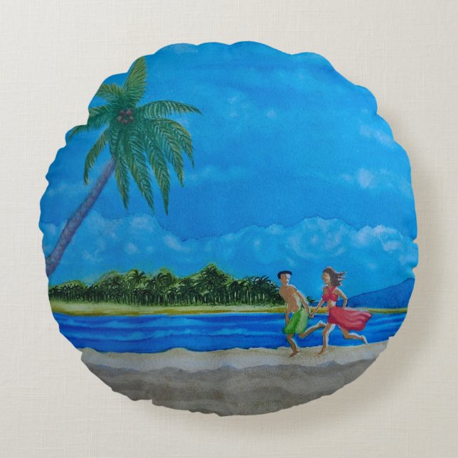 Coussins Ronds Hawaiian Beach Run (Devant)