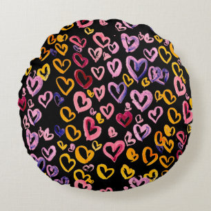 Coussins Ronds Hearts Galore : Aquarelle Motif sans couture